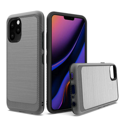 For Apple iPhone 13 Pro (6.1") Slim Thin Hybrid TPU 2-Piece Bumper Shockproof with Brushed Metal Texture Carbon Fiber Hard PC Back  Phone Case Cover