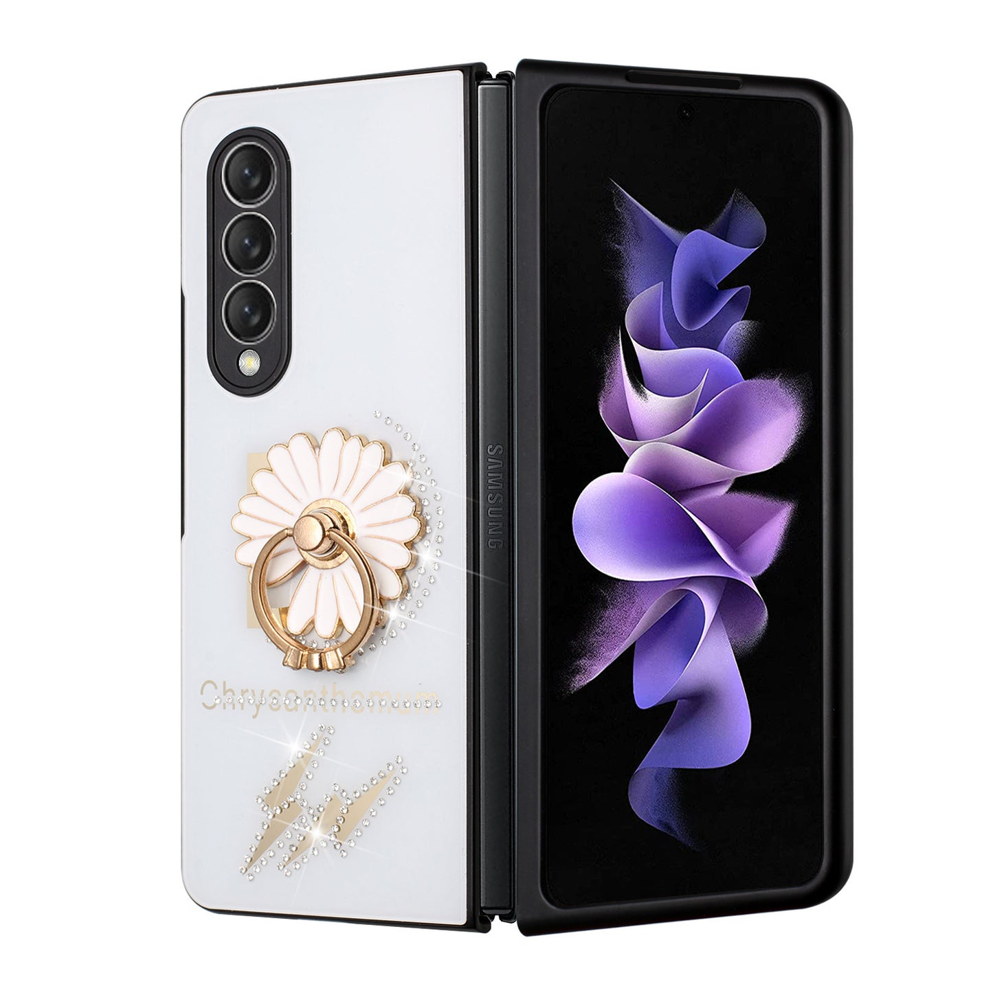For Samsung Galaxy Z Fold 4 5G Diamond Bling Sparkly Glitter Ornaments Engraving Hybrid Ring Stand Fashion  Phone Case Cover