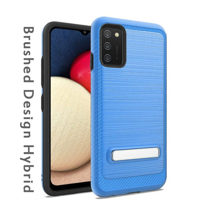 For Samsung Galaxy A02S Slim Brushed Hybrid Shock-Absorption Armor Edged Carbon Fiber with Metal Kickstand Rugged Texture  Phone Case Cover