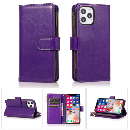 For OnePlus Nord N20 5G Leather Zipper Wallet Case 9 Credit Card Slots Cash Money Pocket Clutch Pouch with Stand & Strap  Phone Case Cover