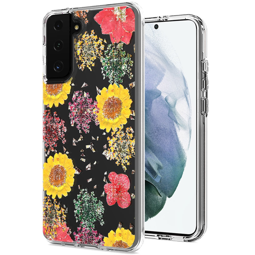 For Samsung Galaxy S22 /Plus Ultra Glitter Floral Print Pattern Clear Design Shockproof Hybrid Fashion Sparkle Rubber TPU Bumper  Phone Case Cover