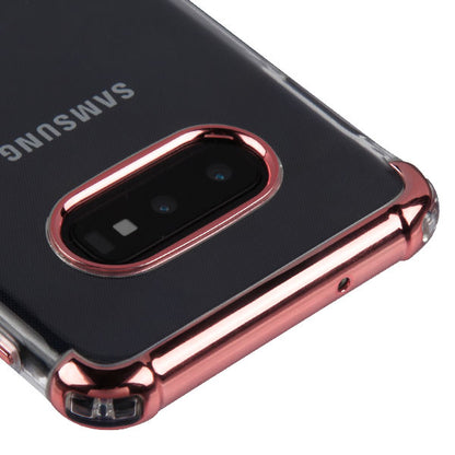 For Samsung Galaxy S10E Slim Hybrid Transparent Rubber Gummy Hard PC Silicone Electroplating Protective Clear / Rose Gold Phone Case Cover