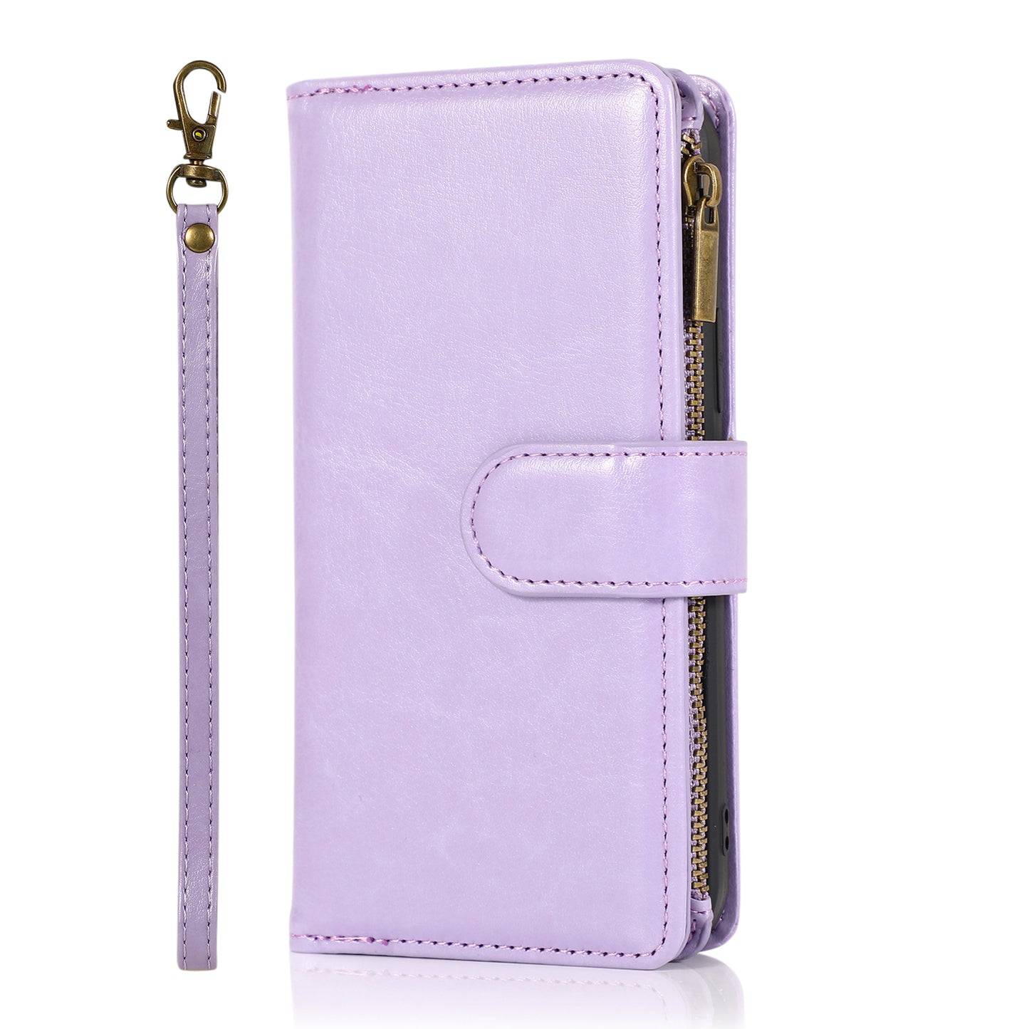 For Motorola Moto G Stylus 2022 4G Leather Zipper Wallet Case 9 Credit Card Slots Pocket Clutch Pouch with Stand & Strap Lavender Phone Case Cover