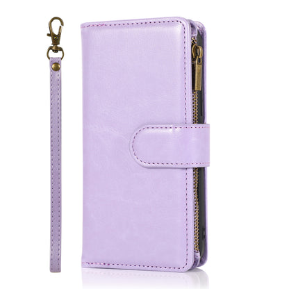 For Motorola Moto G Stylus 2022 4G Leather Zipper Wallet Case 9 Credit Card Slots Pocket Clutch Pouch with Stand & Strap Lavender Phone Case Cover