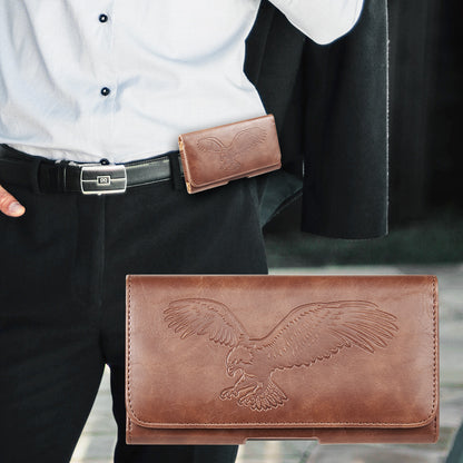 For Samsung Galaxy A23 5G Universal Horizontal Leather Phone Case with Embossed American Eagle Pouch Belt Clip Holster & Magnetic Pouch [Brown]