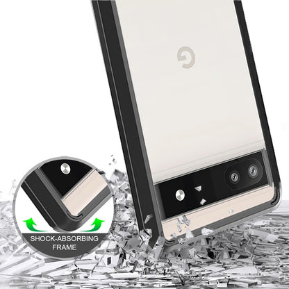 For Google Pixel 7 Hybrid Slim Crystal Clear Transparent Shock-Absorption Bumper with TPU + Hard PC Back Frame Black Phone Case Cover