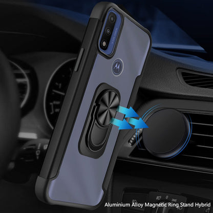 For Motorola Moto G Pure / Moto G Power 2022 Clear Military Grade Design Hybrid Protective with Ring Holder Kickstand [Magnetic Car Mount Feature]  Phone Case Cover