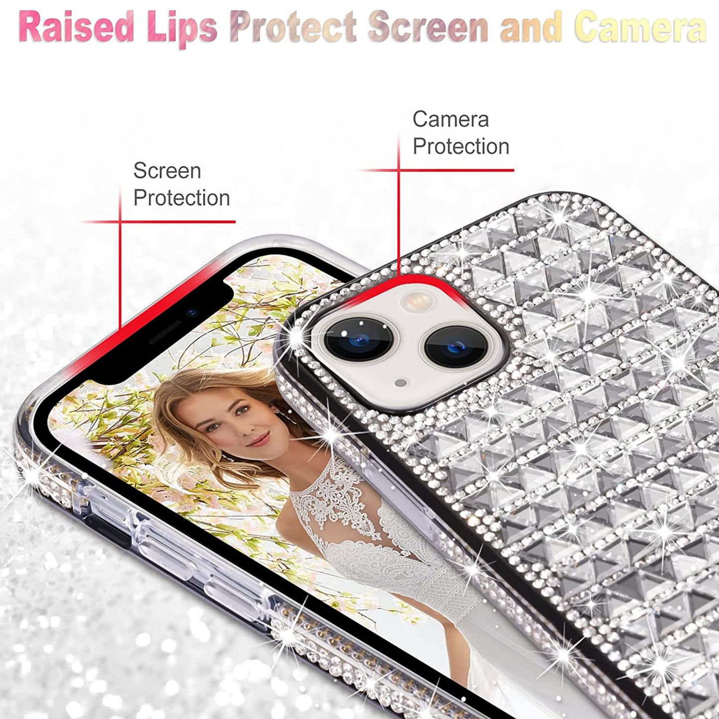 For Samsung Galaxy S22 Diamonds Sparkle 3D Crystal Glitter Bling Shiny Rhinestone Hybrid Bumper Hard Protective  Phone Case Cover