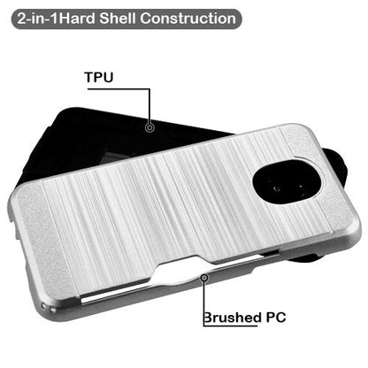 For Samsung Galaxy J3 V /J3 3rd Gen /Galaxy Express Prime 3 Card Wallet Dual Layer Brushed Hybrid Protector TPU Credit Card Slot Silver Phone Case Cover