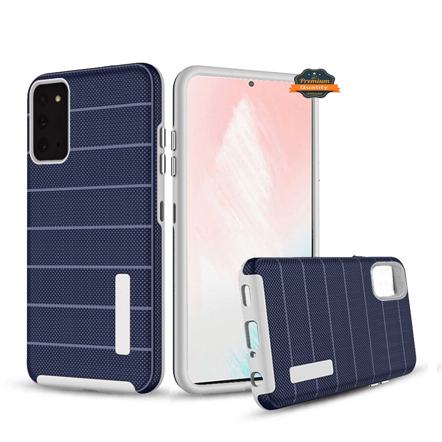 For Apple iPhone 11 (6.1") Texture Brushed Line Shockproof Rugged Shield Non-Slip Hybrid Dual Layers Soft TPU + Hard PC Back Navy Blue Phone Case Cover