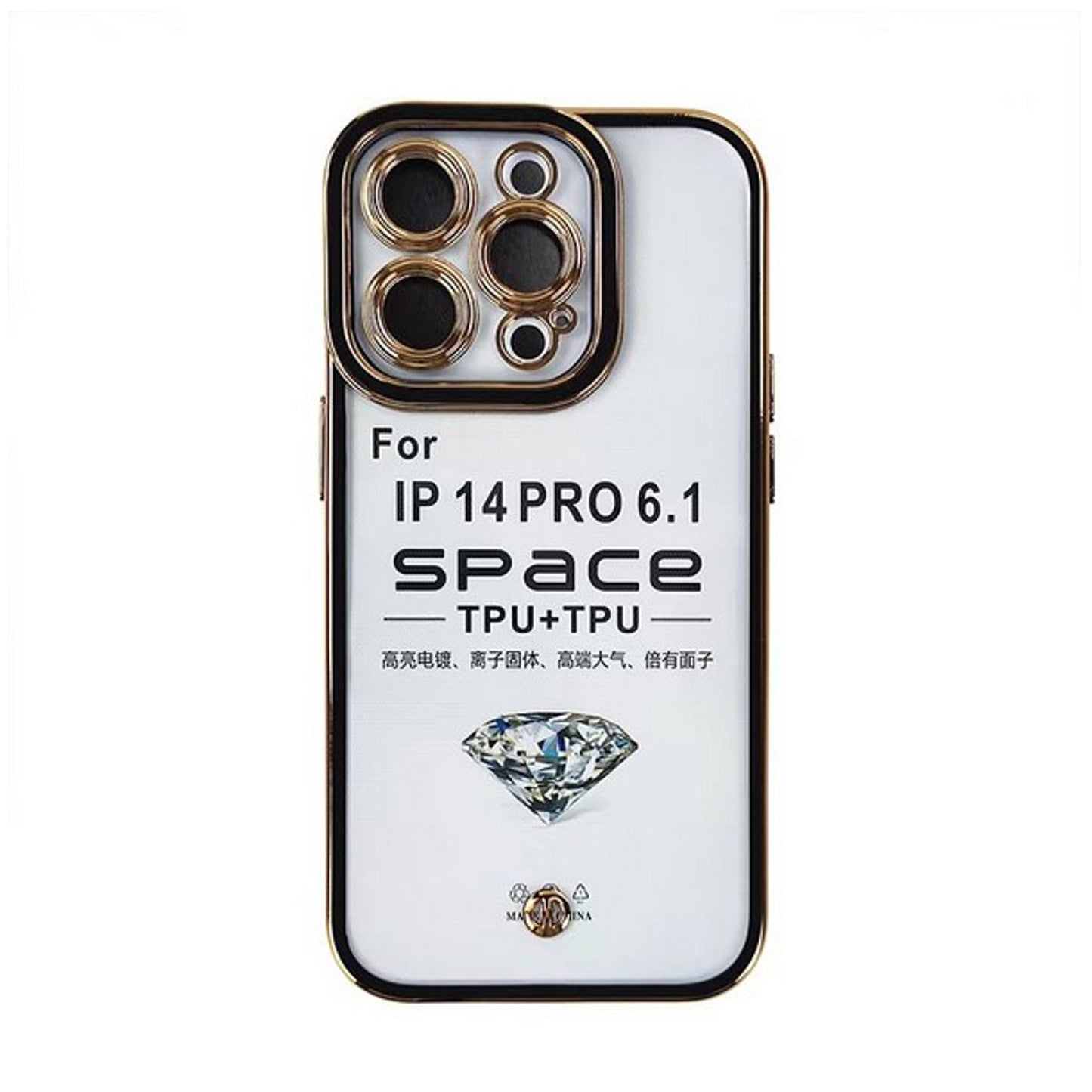 For Apple iPhone 14 /Plus Pro Max Golden Chrome Frame Transparent Hybrid with Lens Protector Shockproof PC Bumper  Phone Case Cover