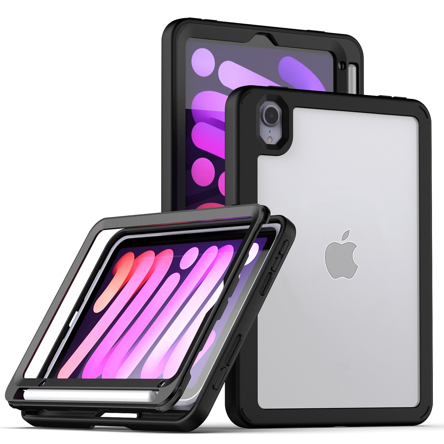 Case for Apple iPad Mini 6th Gen 8.3 inch Slim Transparent Hybrid with Built-in Screen Protector Absorbs Shock Dual Layer Protective Clear Black Tablet Cover