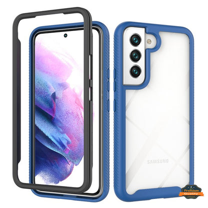 For Samsung Galaxy S22 Full Body Armor Slim Hybrid Double Layer Hard PC + TPU Transparent Back Rugged Shockproof  Phone Case Cover