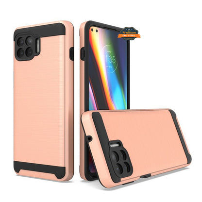 For Motorola Moto One 5G, Moto G 5G Plus Rugged TPU + Hard PC Brushed Metal Texture Hybrid Dual Layer Armor Shockproof  Phone Case Cover