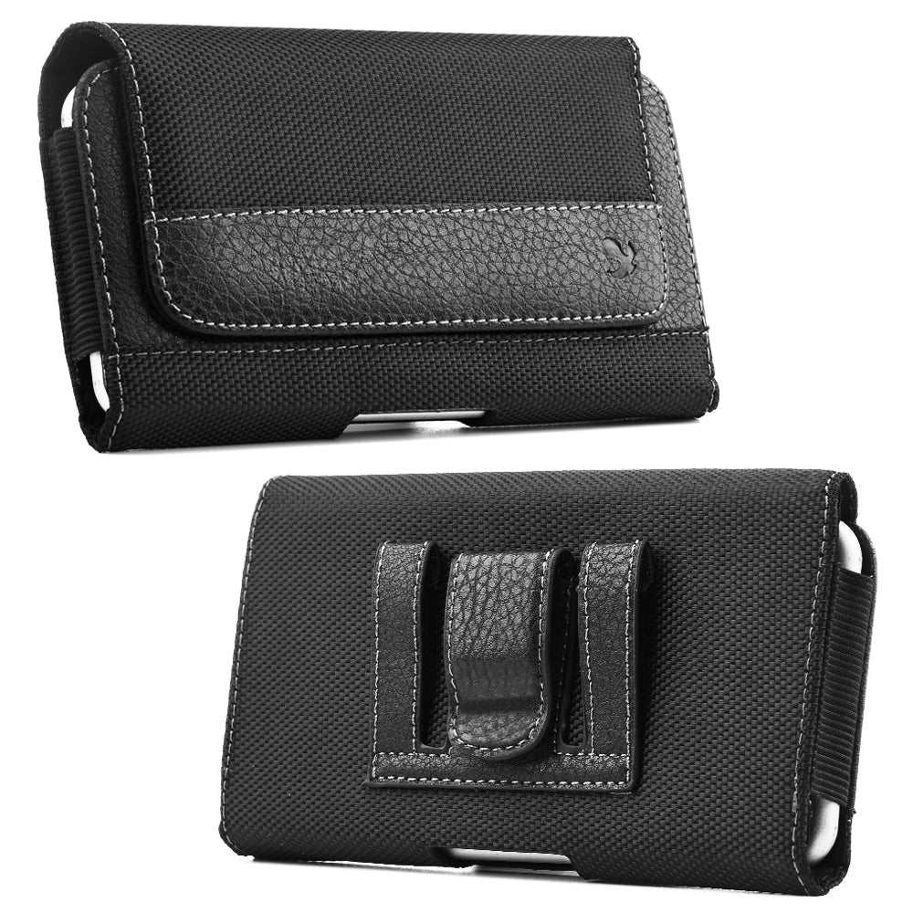 For Nokia C200 Universal Premium Horizontal Leather Case Pouch Holster with Magnetic Closure Belt Clip & Belt Loops Holster [Black]